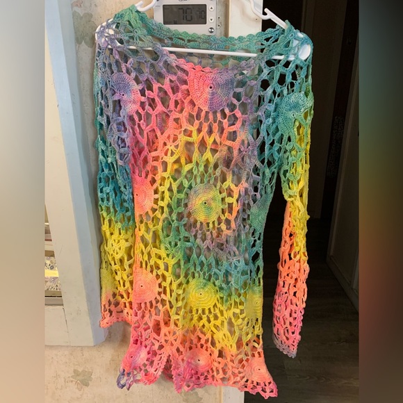 UNIF Multicolor Tie Dye Rainbow Crochet Astra Mini Dress Size S EUC - Picture 3 of 12